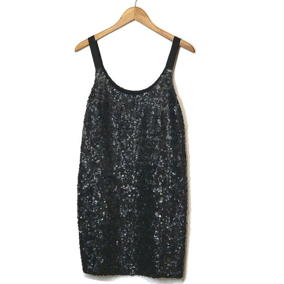 Theory Sequin Silk Scoop Neck Sleeveless Black Shift Mini Dress Size 8 - Picture 13 of 13